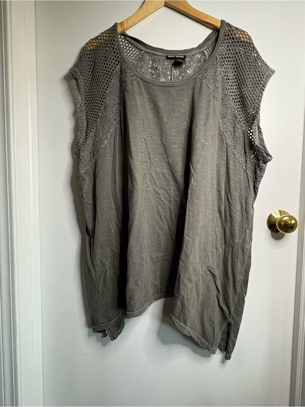 DKNY Gray Crochet Shoulder Cotton Tunic